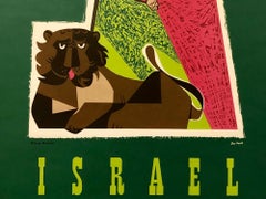 1950er Jahre Vintage-Reiseplakat Israelisches Touristenzentrum Modernist KIng David und Löwe