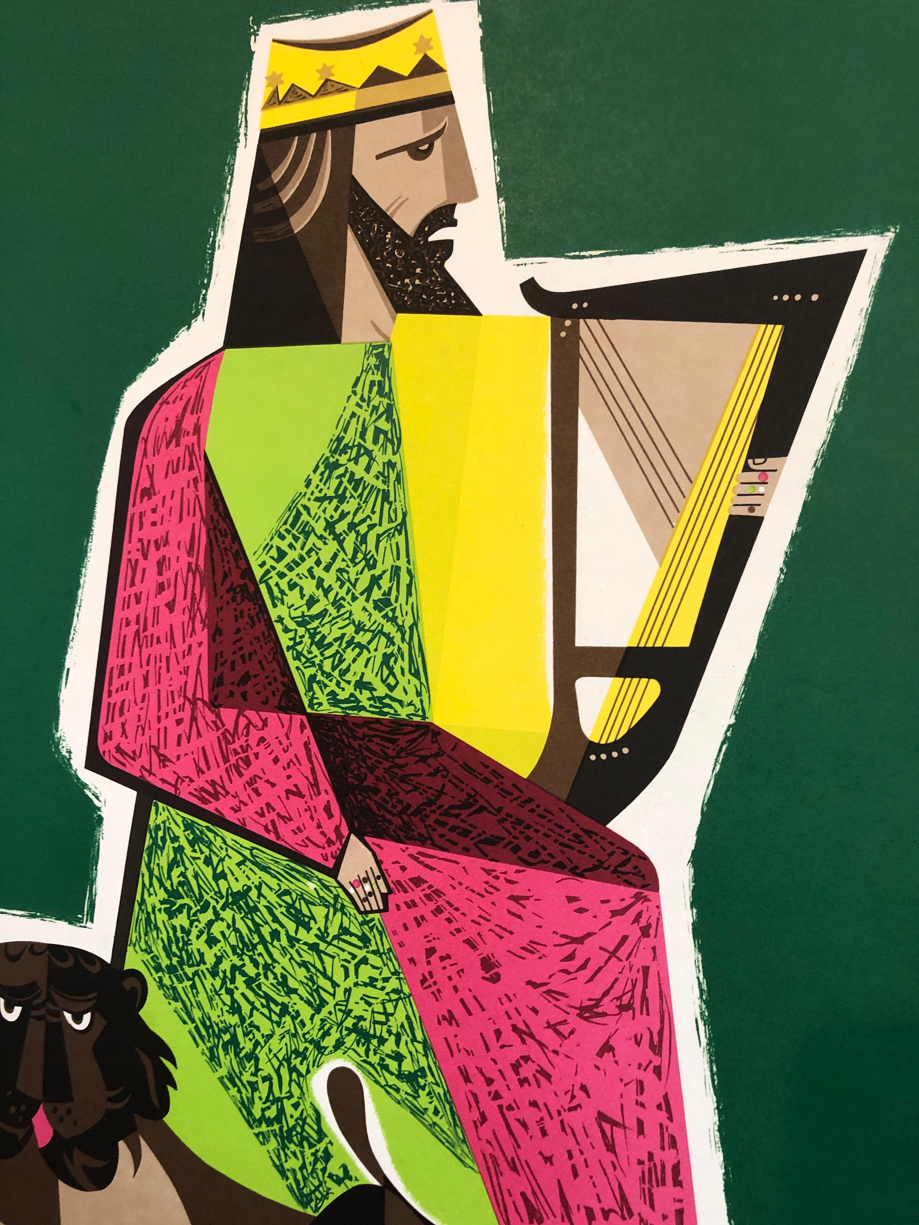 1950s Vintage Travel Poster Israeli Tourist Center Modernist KIng David and Lion 2