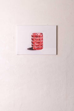 Oil on canvas painting of a series of sardine cans, by Jean De Groote
