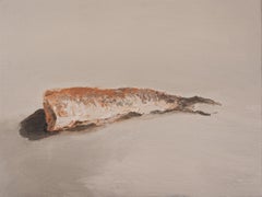 Oil on canvas still life painting of a fish