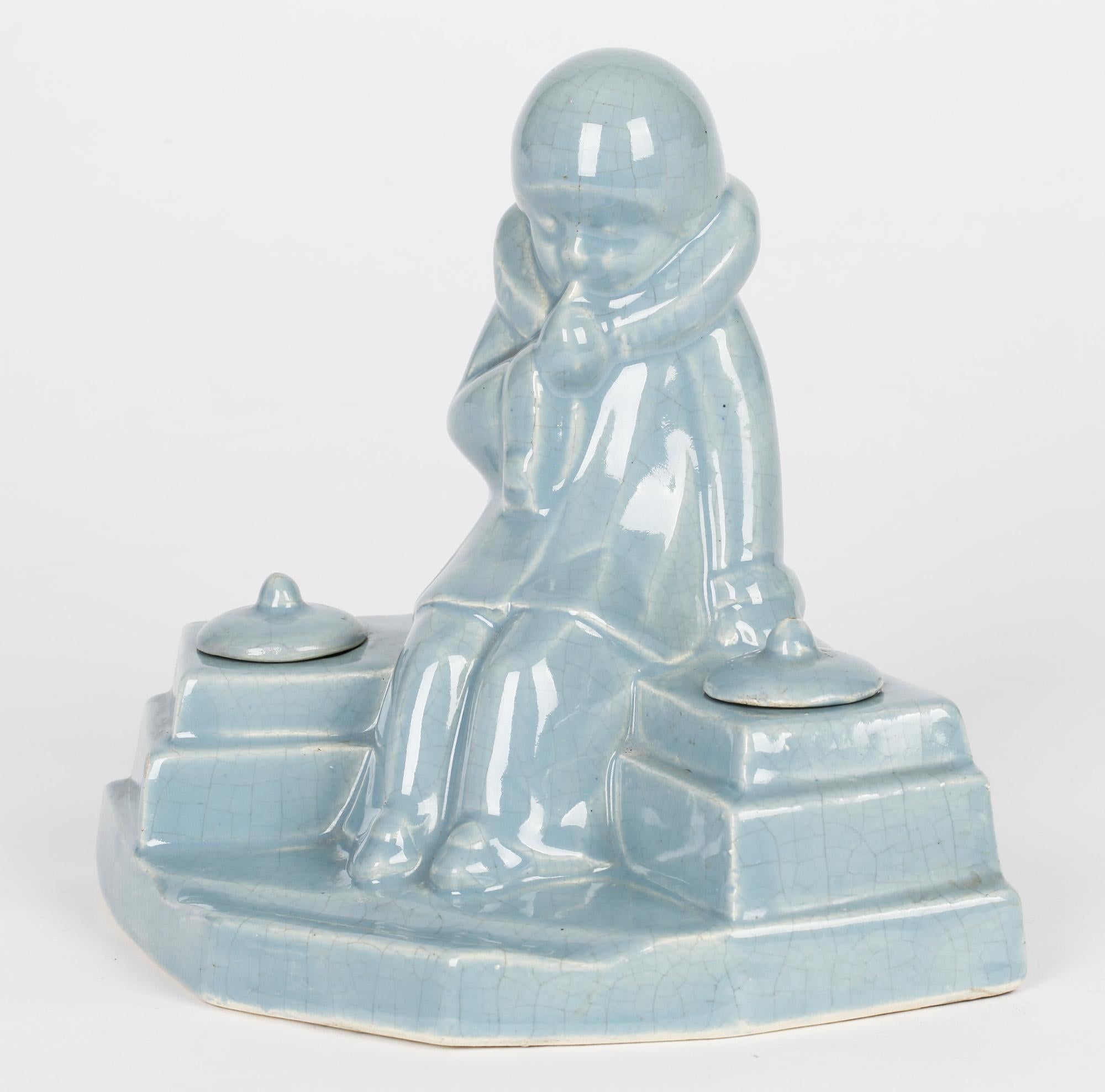 Jean de la Fontinelle Französischer Art Deco Töpferwaren Figuraler Tintenstand im Angebot 7