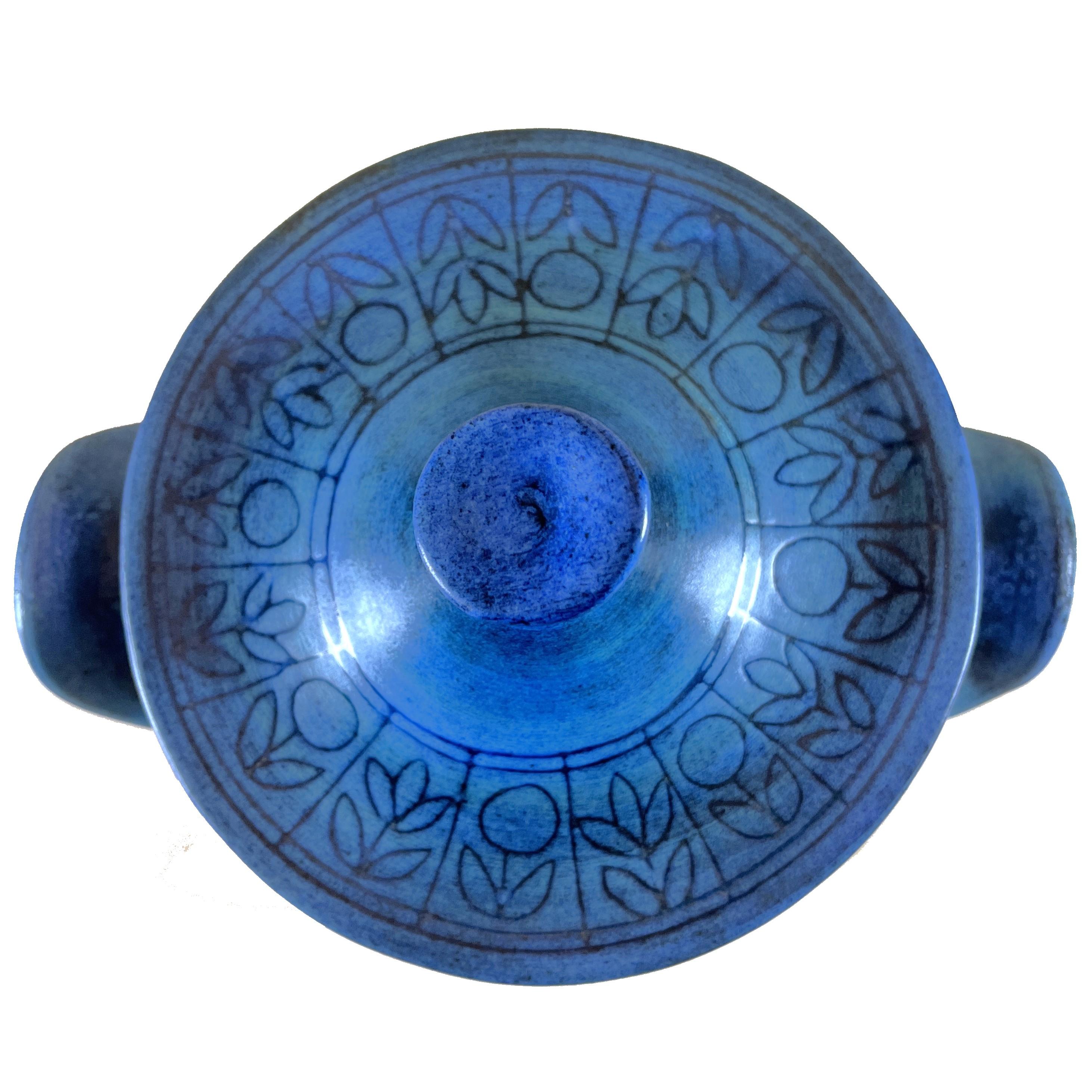 Émaillé Jean de Lespinasse - Large Tureen/container in Blue Ceramic - 1950s/1960s en vente