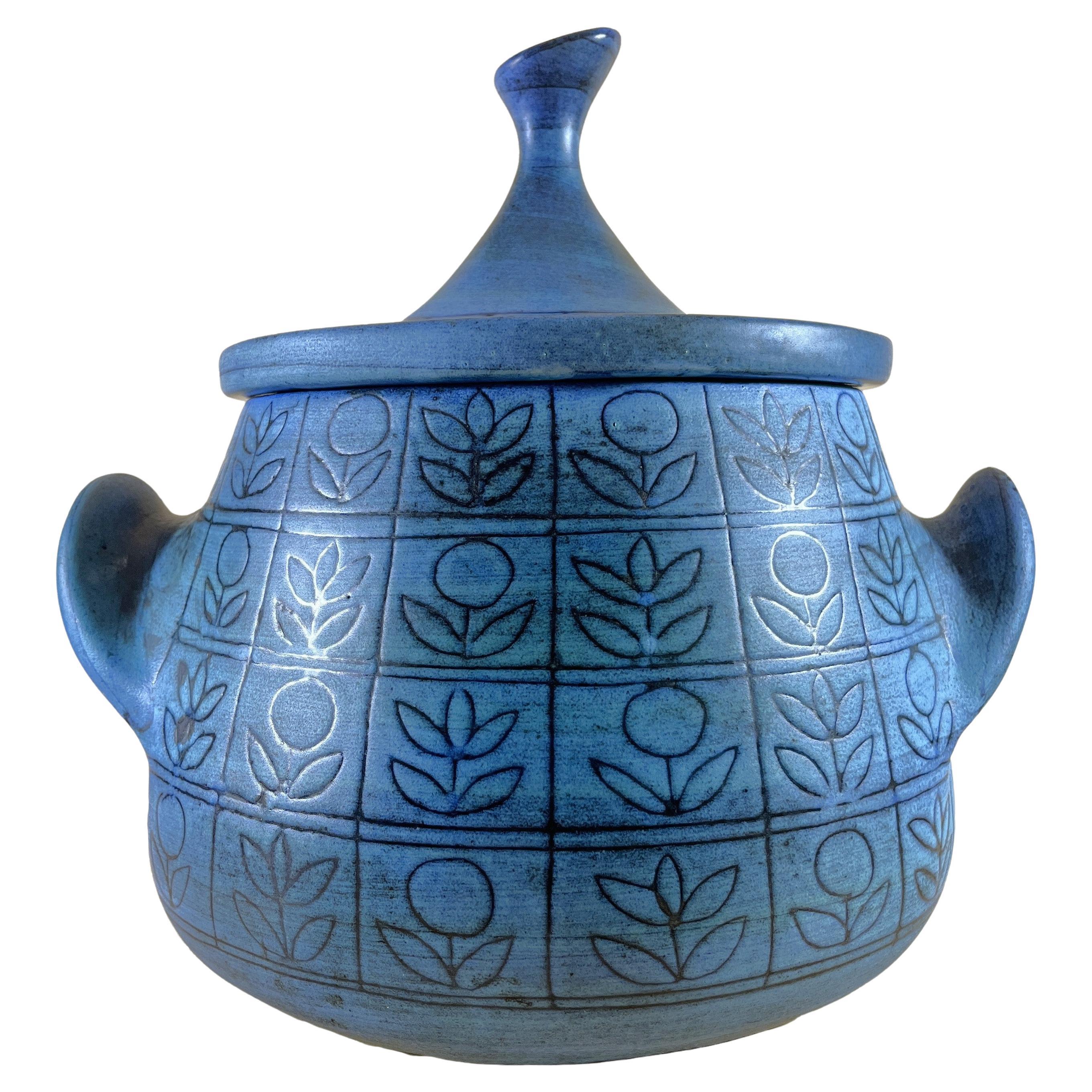 Jean de Lespinasse - Large Tureen/container in Blue Ceramic - 1950s/1960s en vente