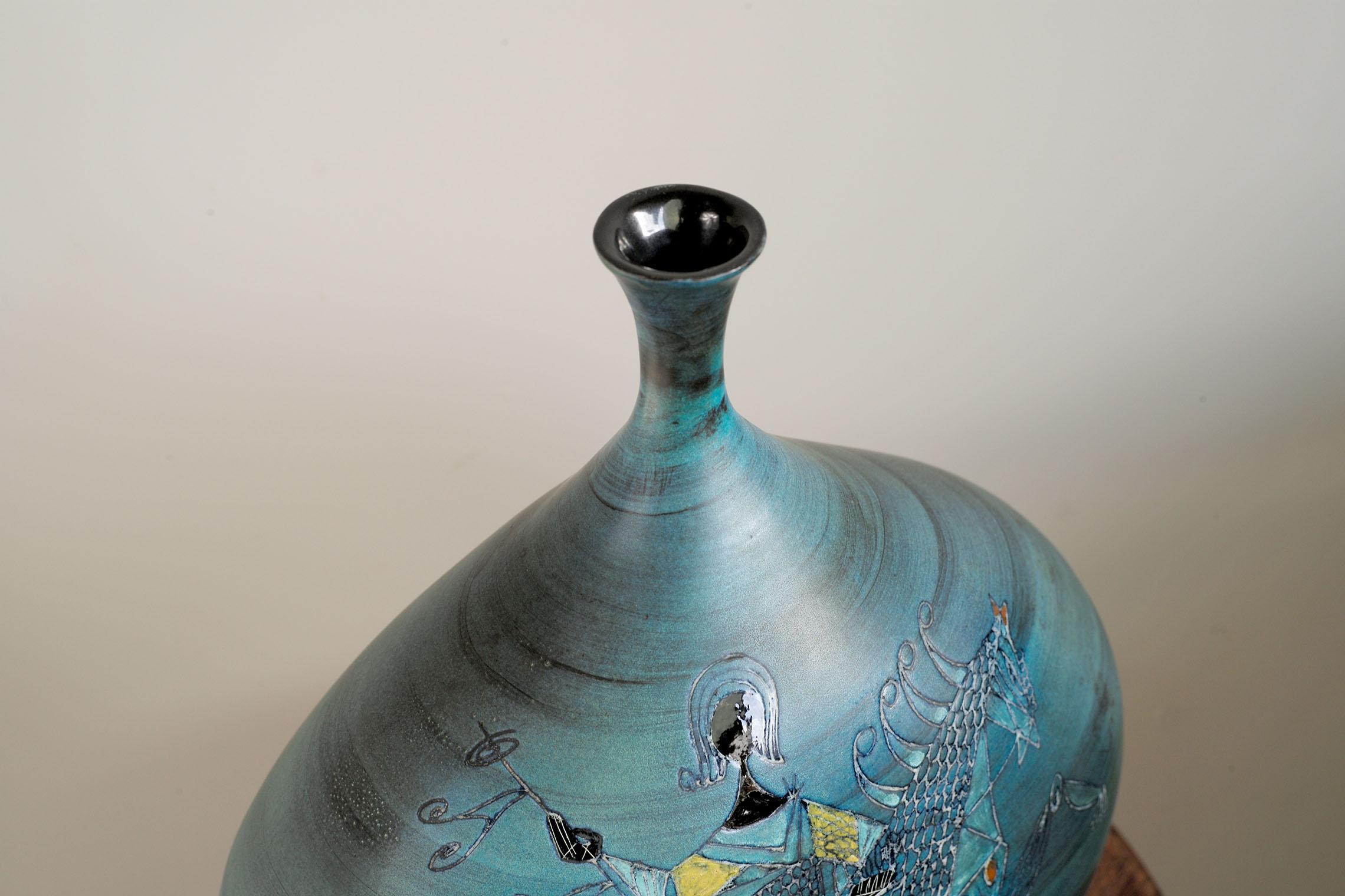 Mid-20th Century Jean de Lespinasse, Large Vase with Rider Decoration, France, 1960 For Sale