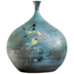 Jean de Lespinasse:: Große Vase mit Reiterdekor:: Frankreich:: 1960