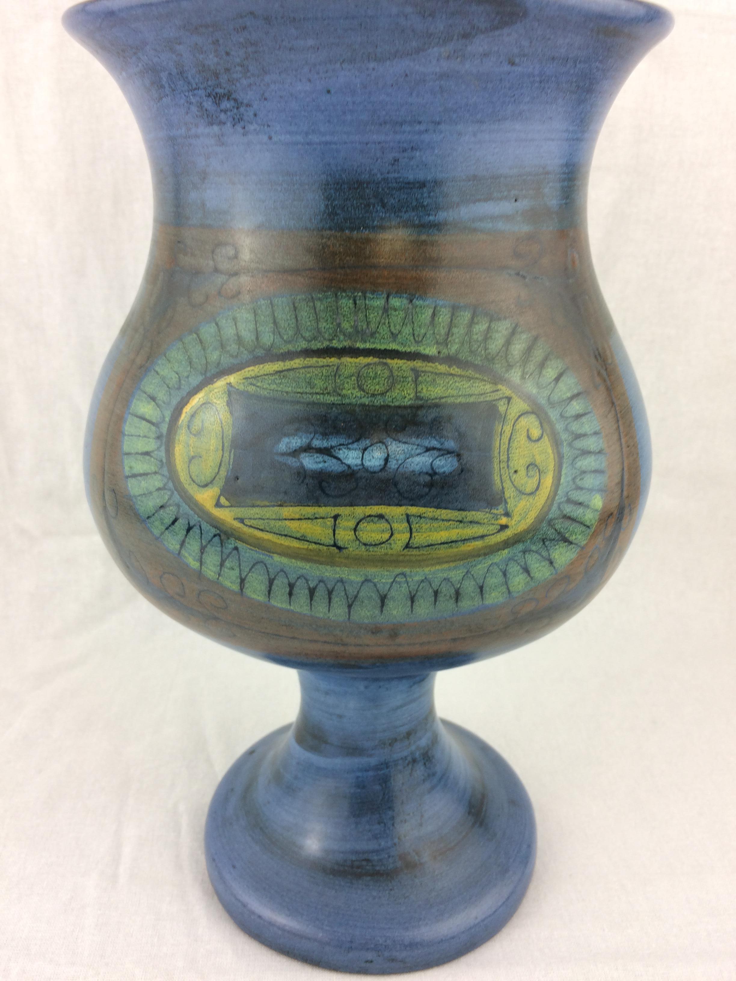 XX secolo Jean De Lespinasse Vaso in ceramica francese del metà secolo, Vaso in ceramica blu in vendita