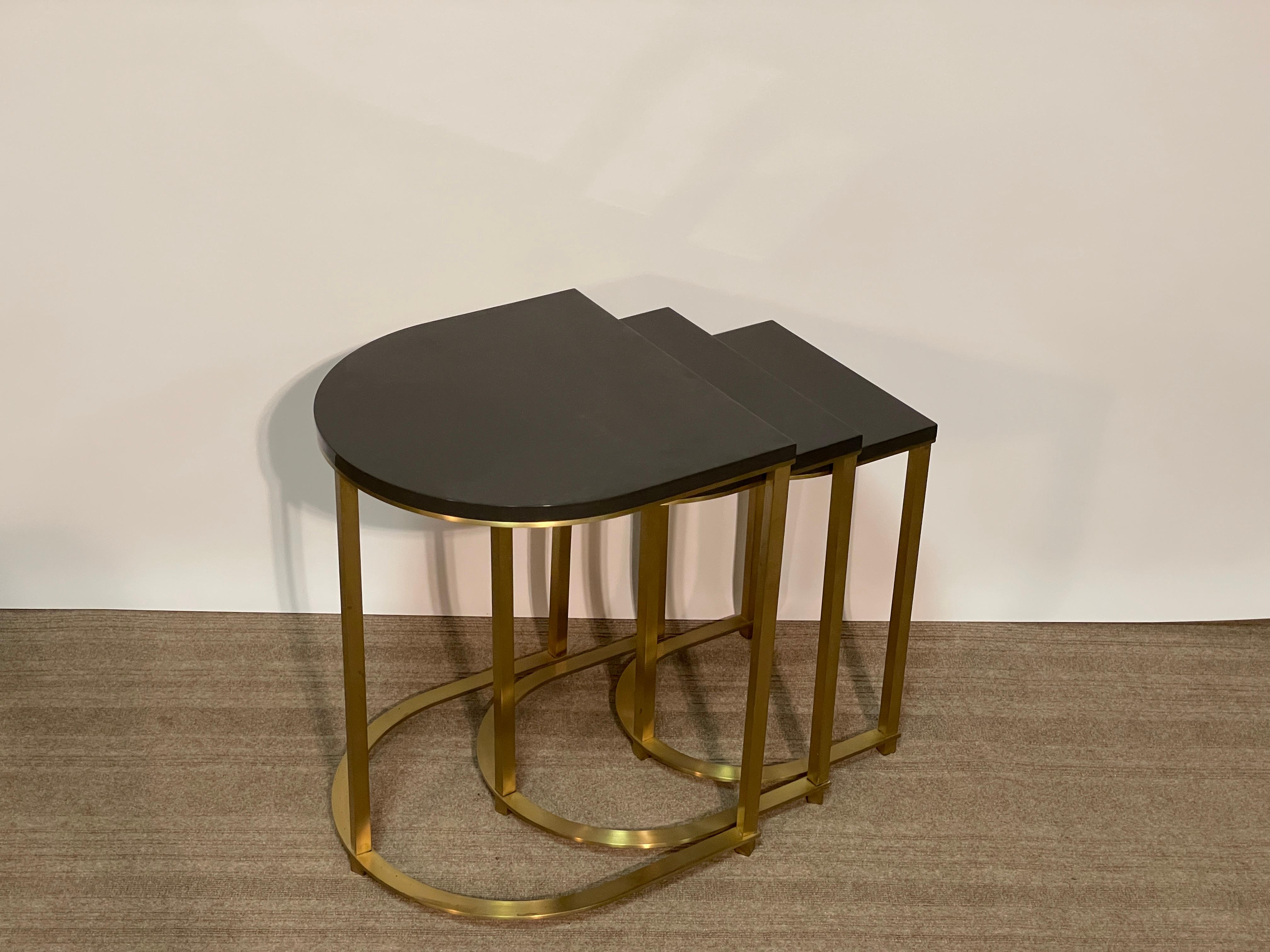 This set of three Alba nesting side tables from Jean de Merry bring a sense of fun and function to any space.  Whether you wish to save space when not in use, or arrange the tables as a tryptic to enhance an area of the home, the options are