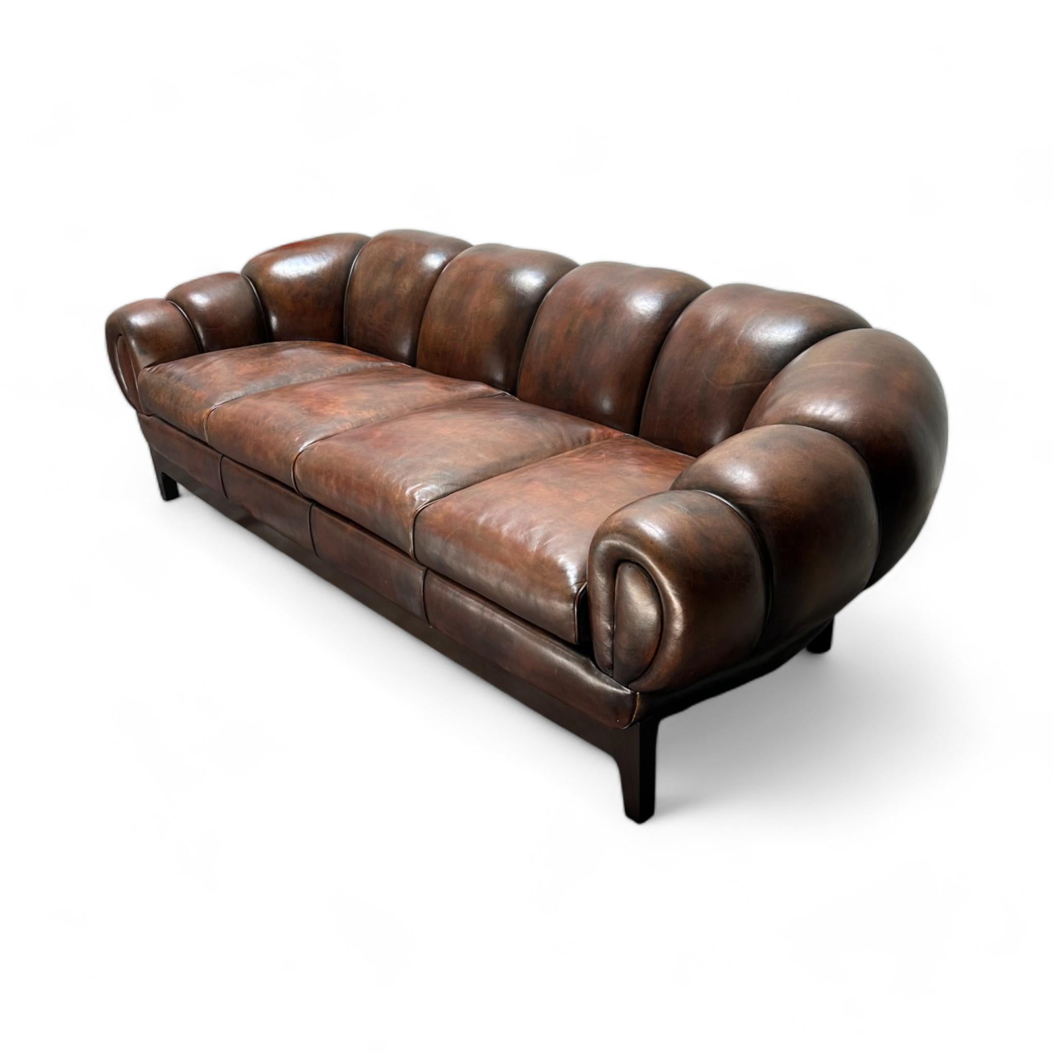 Art Deco Jean De Merry Sāo Leather Sofa For Sale
