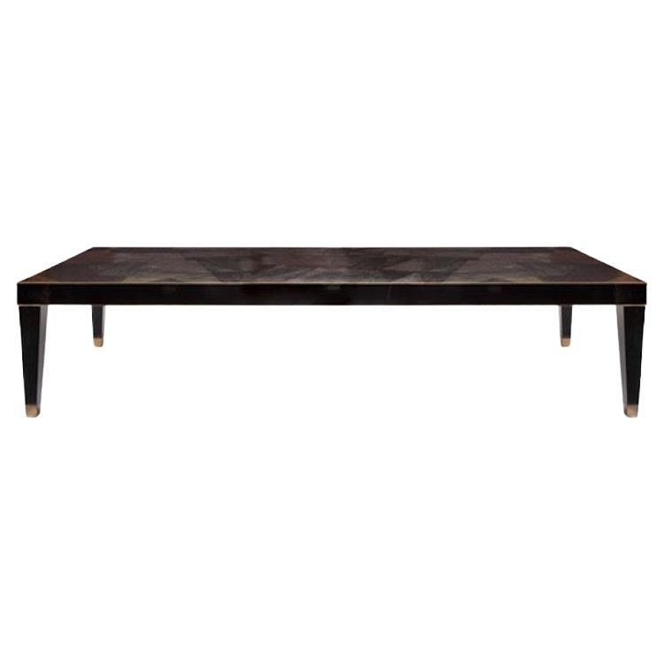 Jean De Merry Thames Walnut Grain Dining Table with Bronze Accents For Sale