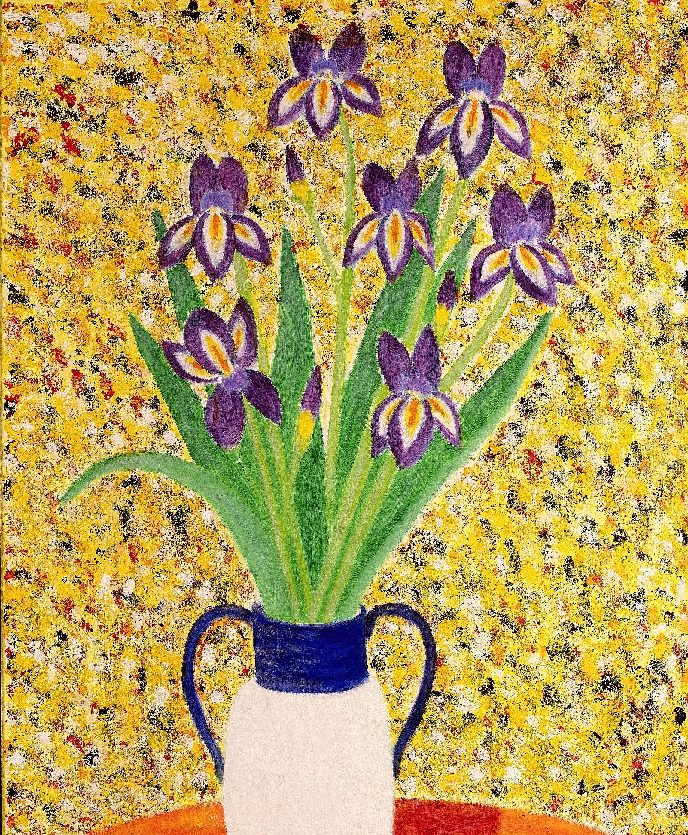 Iris in una brocca - Grande dipinto a olio post impressionista francese della metà del XX secolo - Painting Postimpressionismo di Jean de Paul