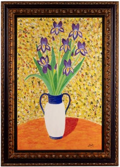 Irises in a Jug - Large Mid 20th Century French Post Impressionist Oil Painting