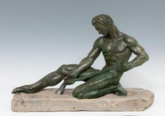 Jean de Roncourt (1869–1937) Art Deco Patinated Bronze Sculpture of a Male Figur