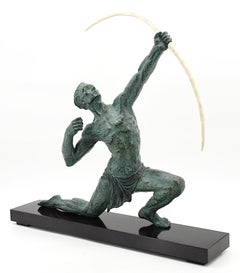 Jean de Roncourt French Art Deco Archer Man Sculpture, 1930s