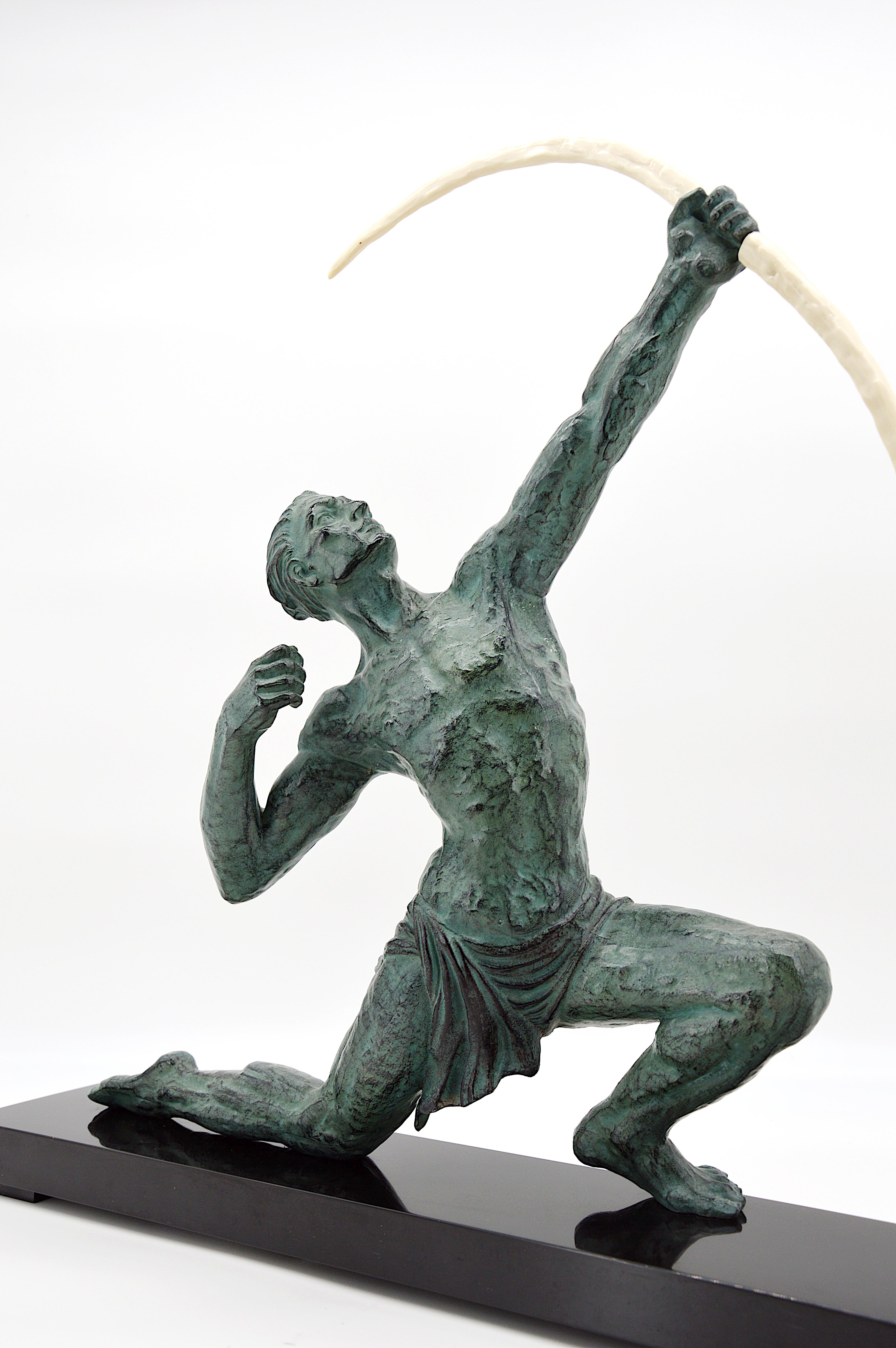 Jean de Roncourt French Art Deco Archer Man Sculpture, 1930s In Good Condition In Saint-Amans-des-Cots, FR