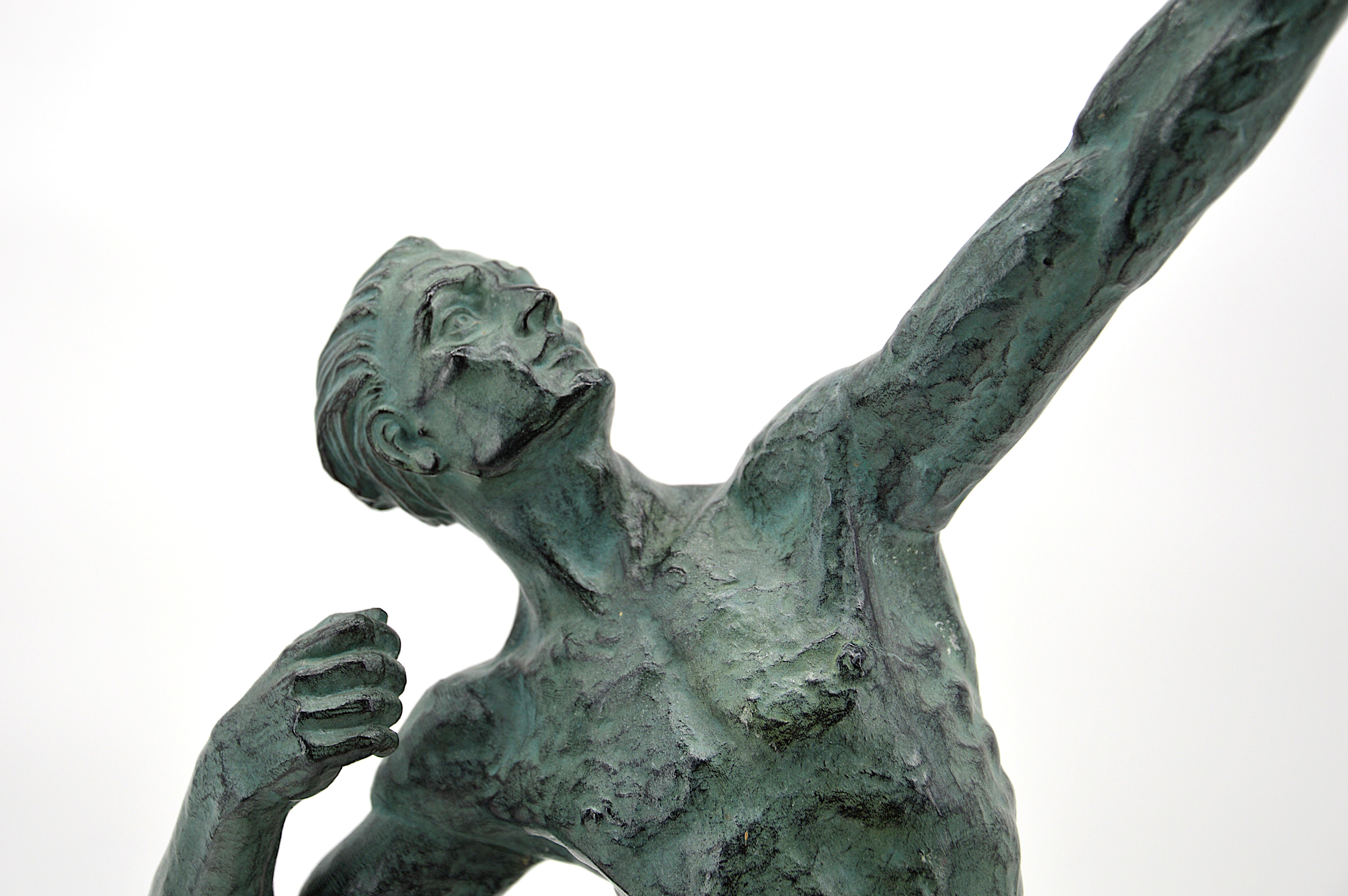 Mid-20th Century Jean de Roncourt French Art Deco Archer Man Sculpture, 1930s