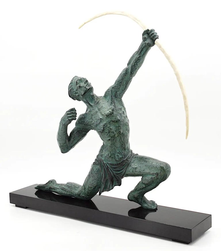 Jean de Roncourt French Art Deco Archer Man Sculpture, 1930s For Sale