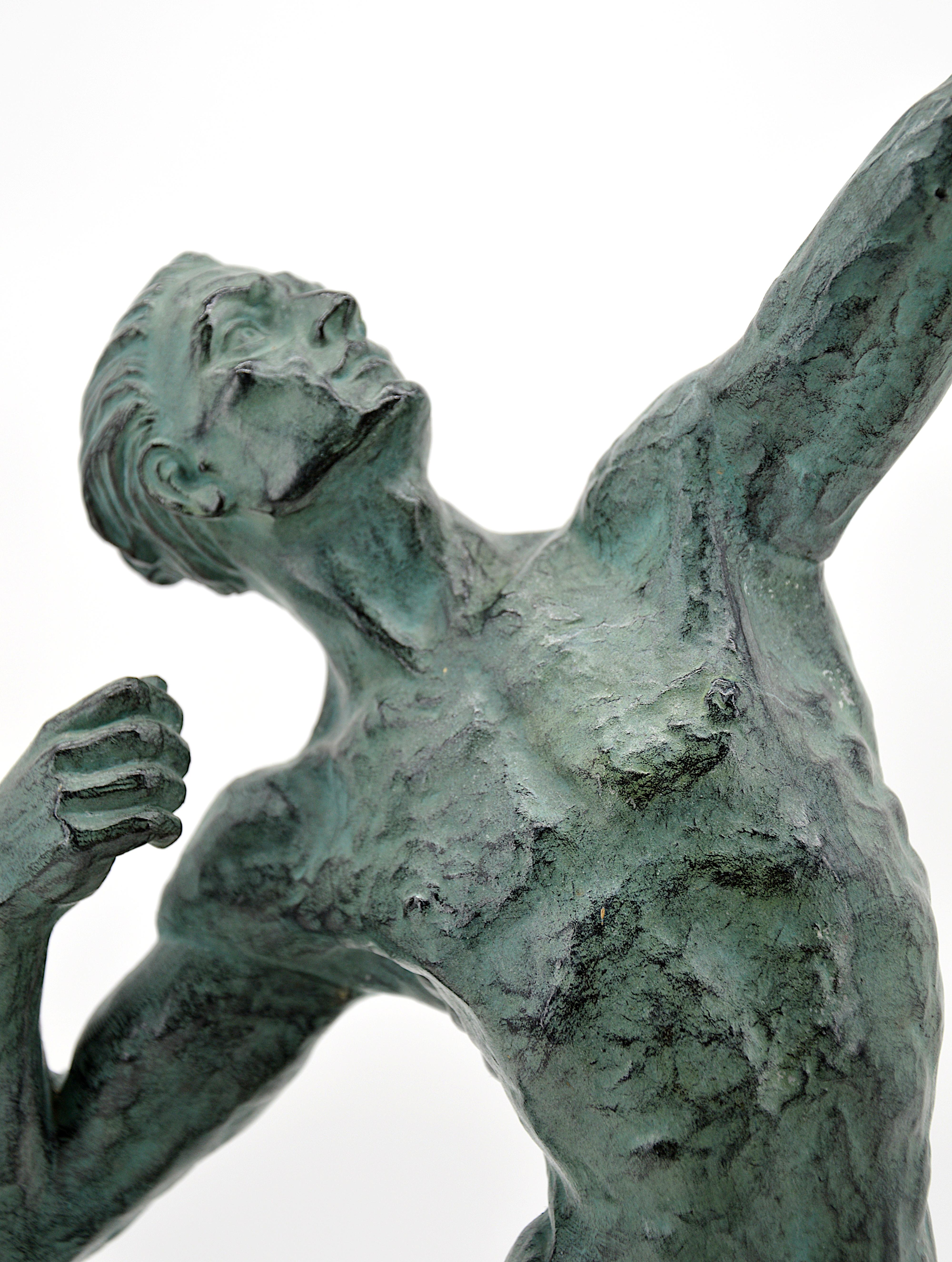 Spelter Jean de Roncourt French Art Deco Archer Man Sculpture, 1930s