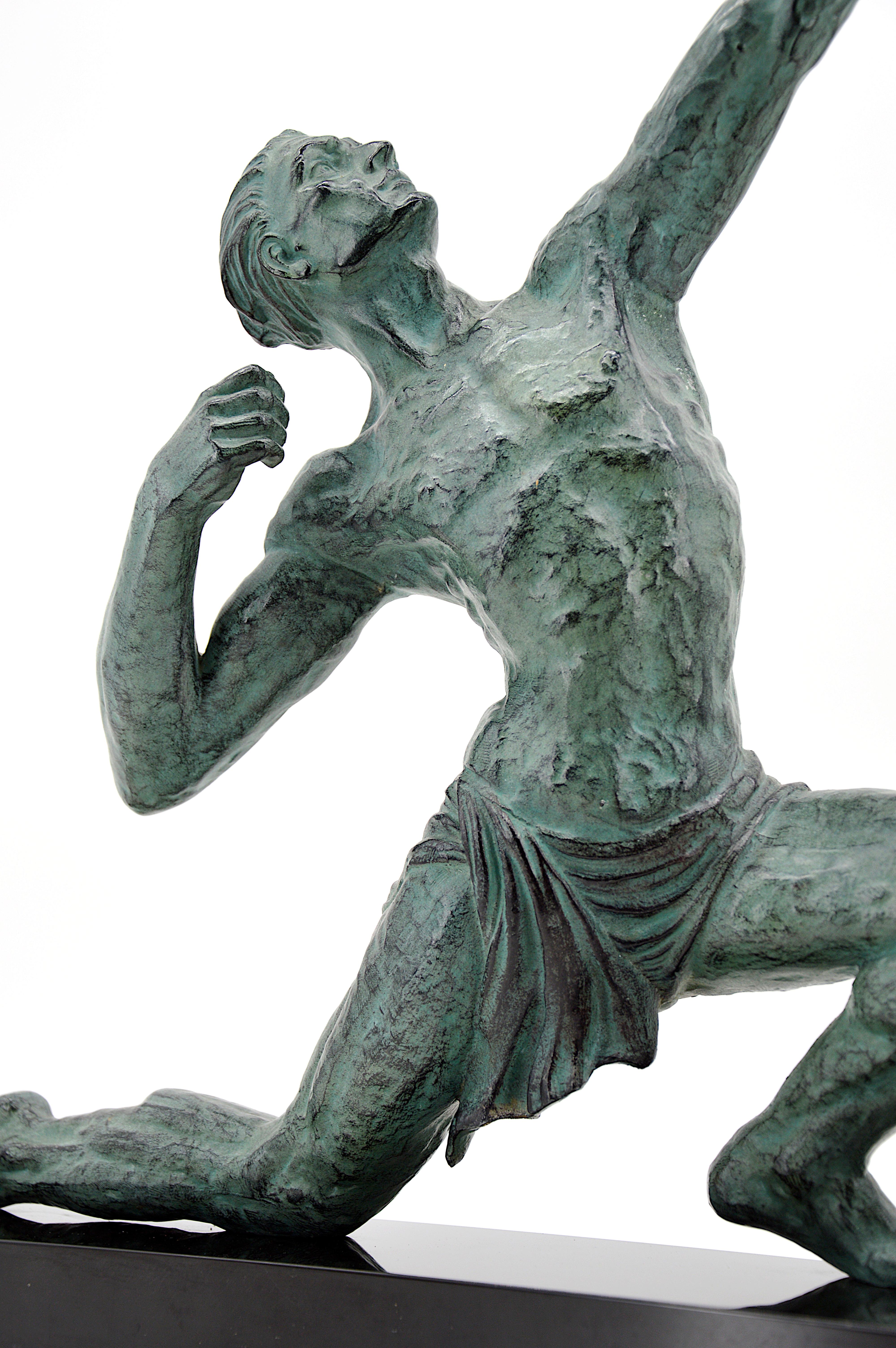 Jean de Roncourt French Art Deco Archer Man Sculpture, 1930s 1