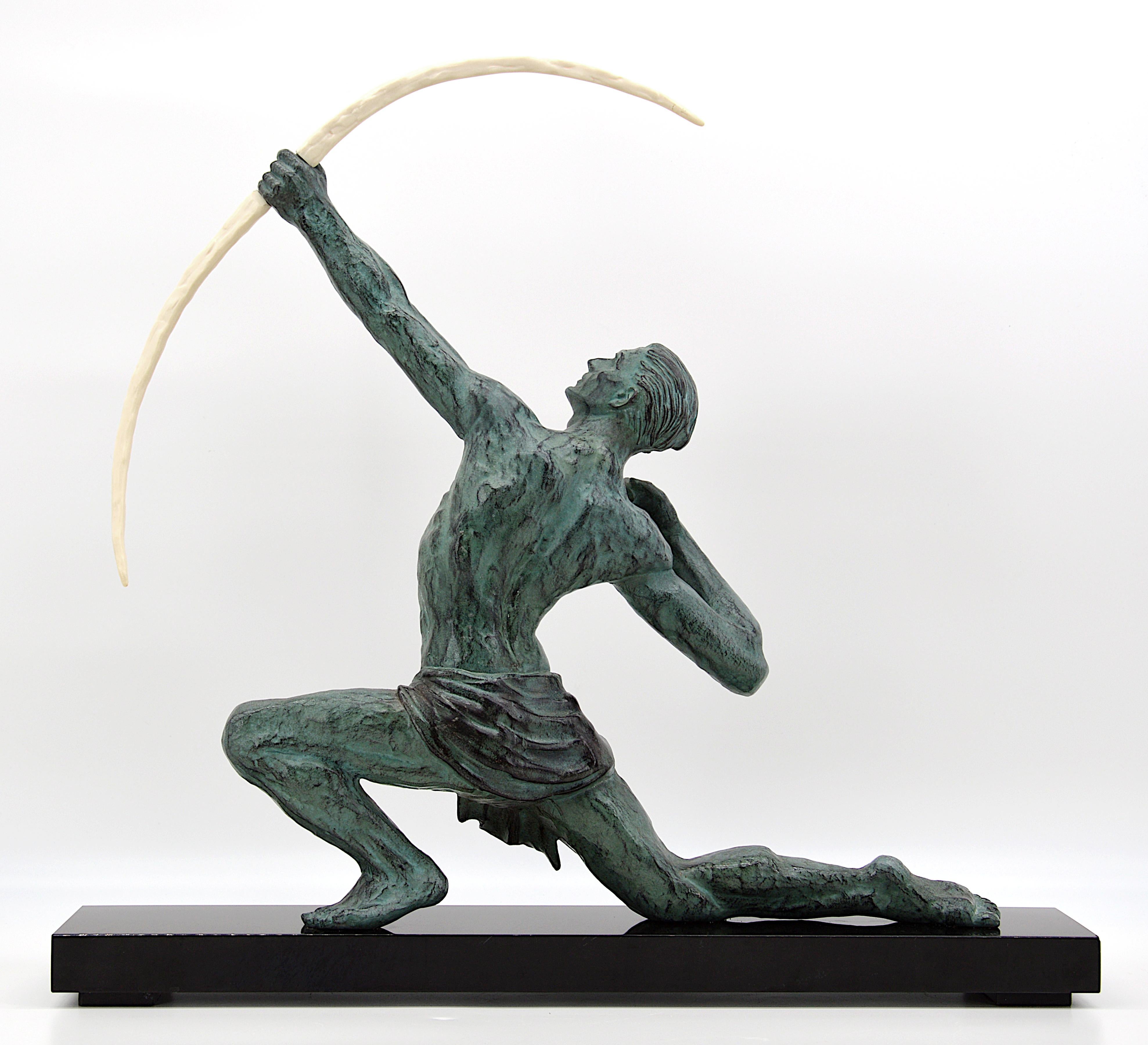 Jean de Roncourt French Art Deco Archer Man Sculpture, 1930s For Sale 2