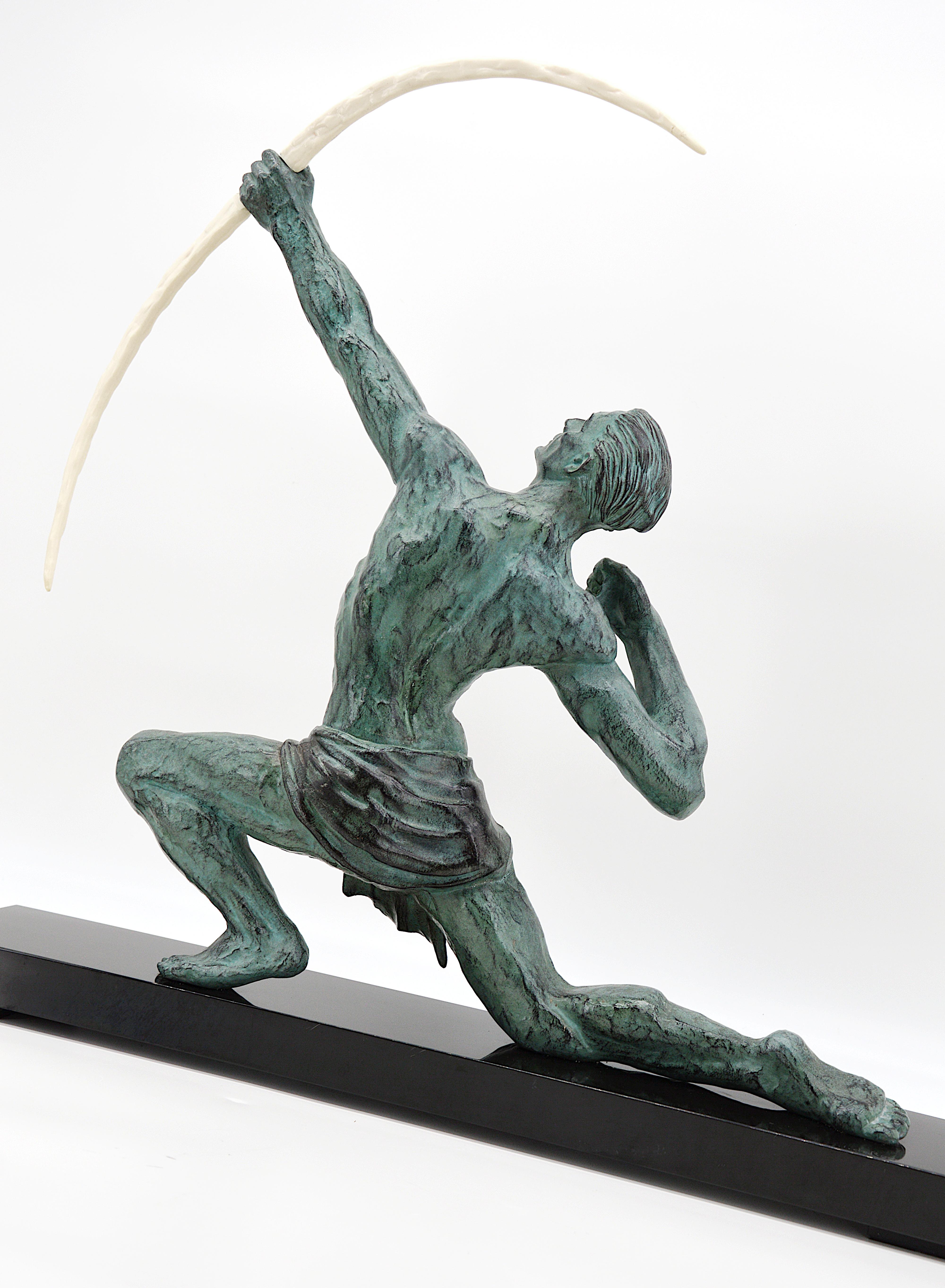 Jean de Roncourt French Art Deco Archer Man Sculpture, 1930s 4