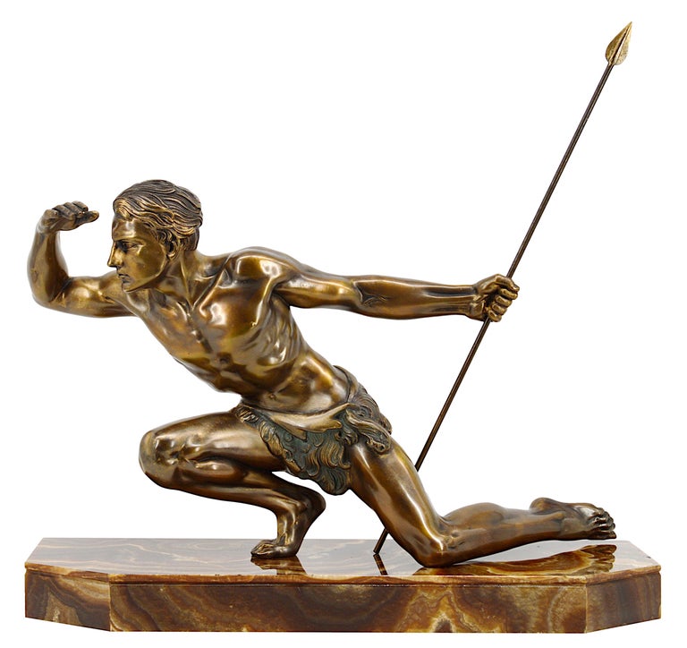 Early 20th Century Jean de Roncourt French Art Deco Hunter Sculpture, ca.1925 For Sale