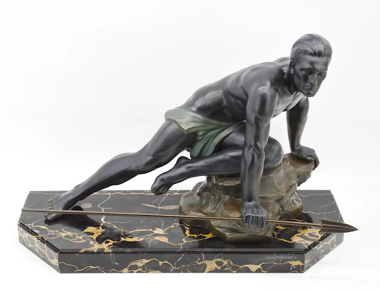 Spelter Jean de Roncourt French Art Deco Hunter Sculpture, circa 1925