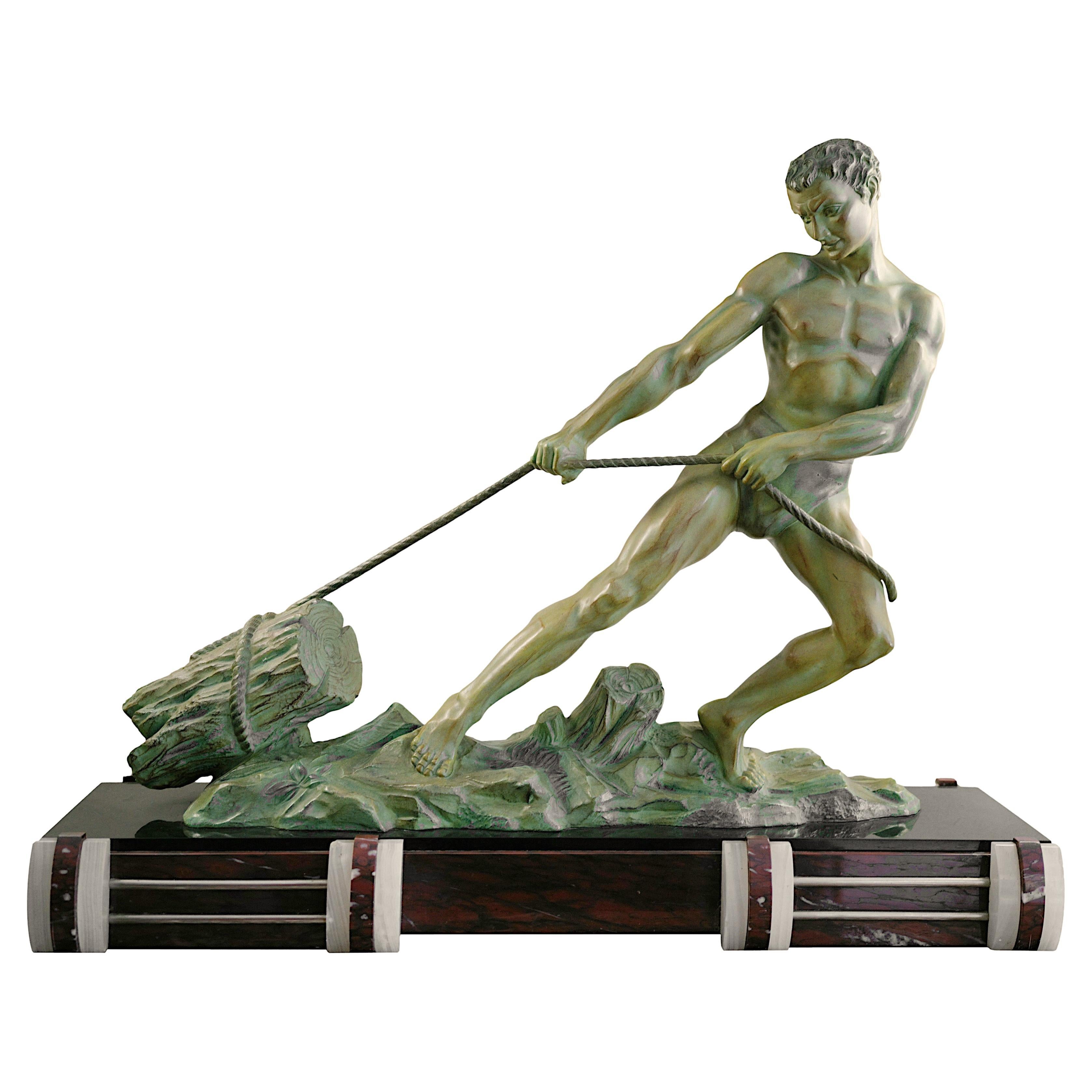 Jean de RONCOURT Scultura di boscaiolo in stile Art Déco francese, 1920