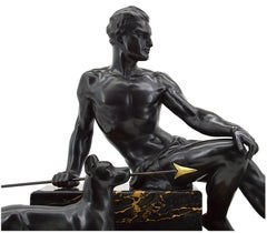 Jean de Roncourt French Art Deco Sculpture Hunter with his German Mastiff, 1925