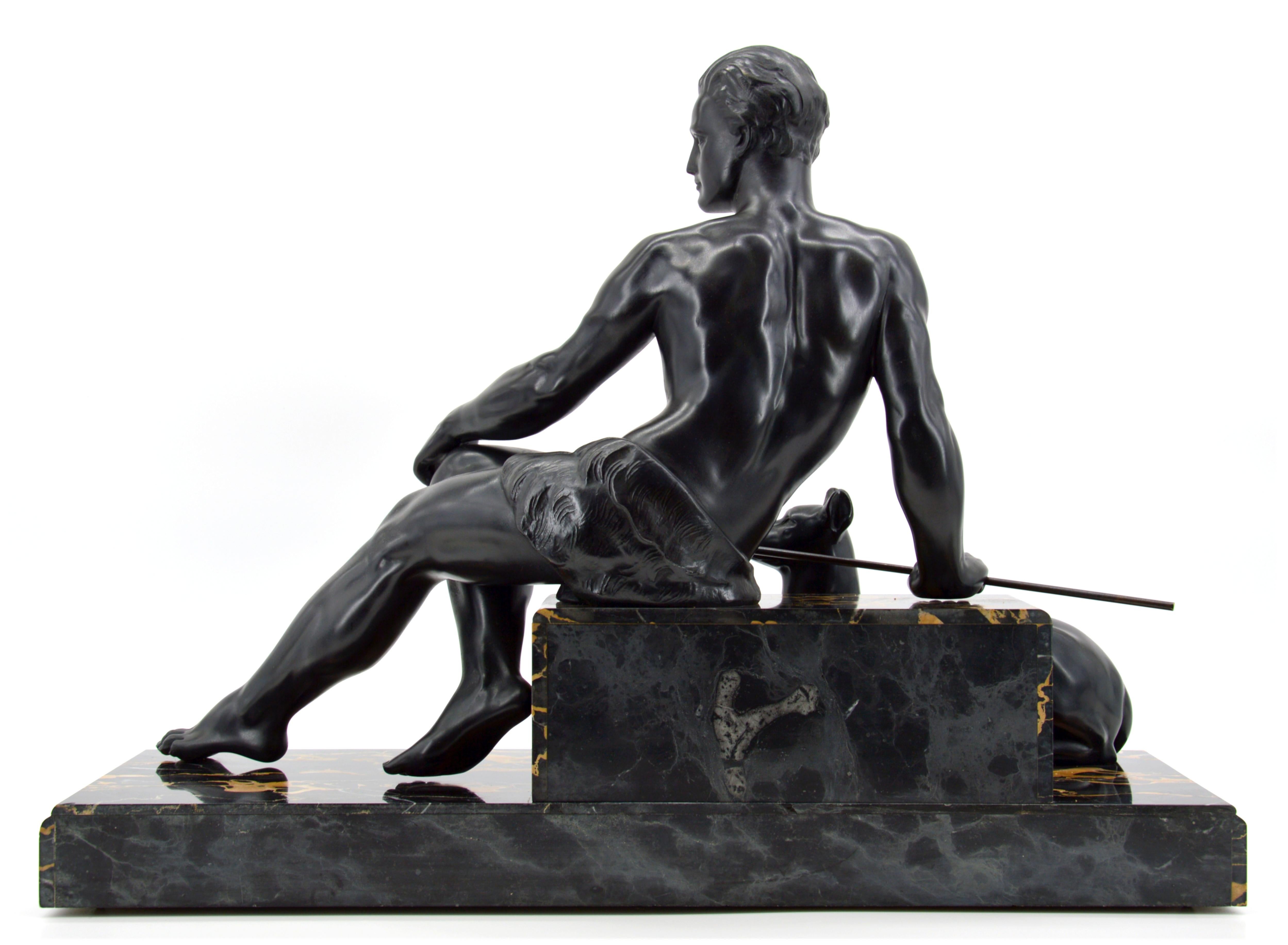 Jean de Roncourt French Art Deco Sculpture Hunter with his German Mastiff, 1925 1