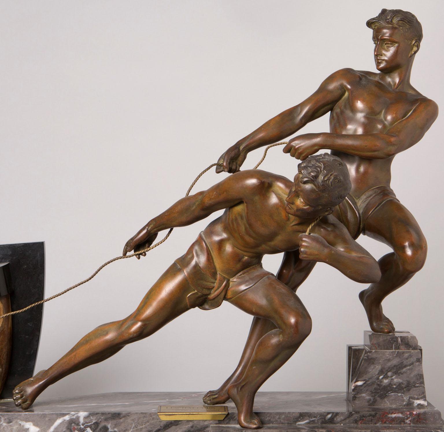 Les Haleurs - Sculpture by Attributed to Jean de Roncourt