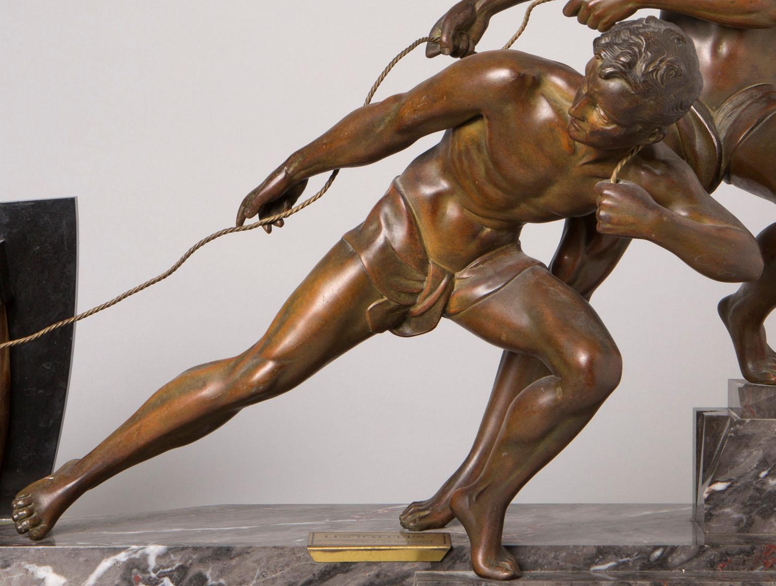 Les Haleurs - Art Deco Sculpture by Attributed to Jean de Roncourt