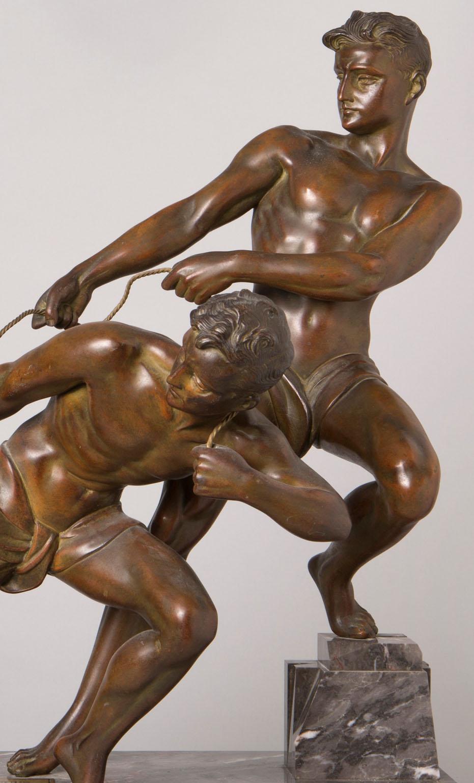 Les Haleurs - Gray Figurative Sculpture by Attributed to Jean de Roncourt