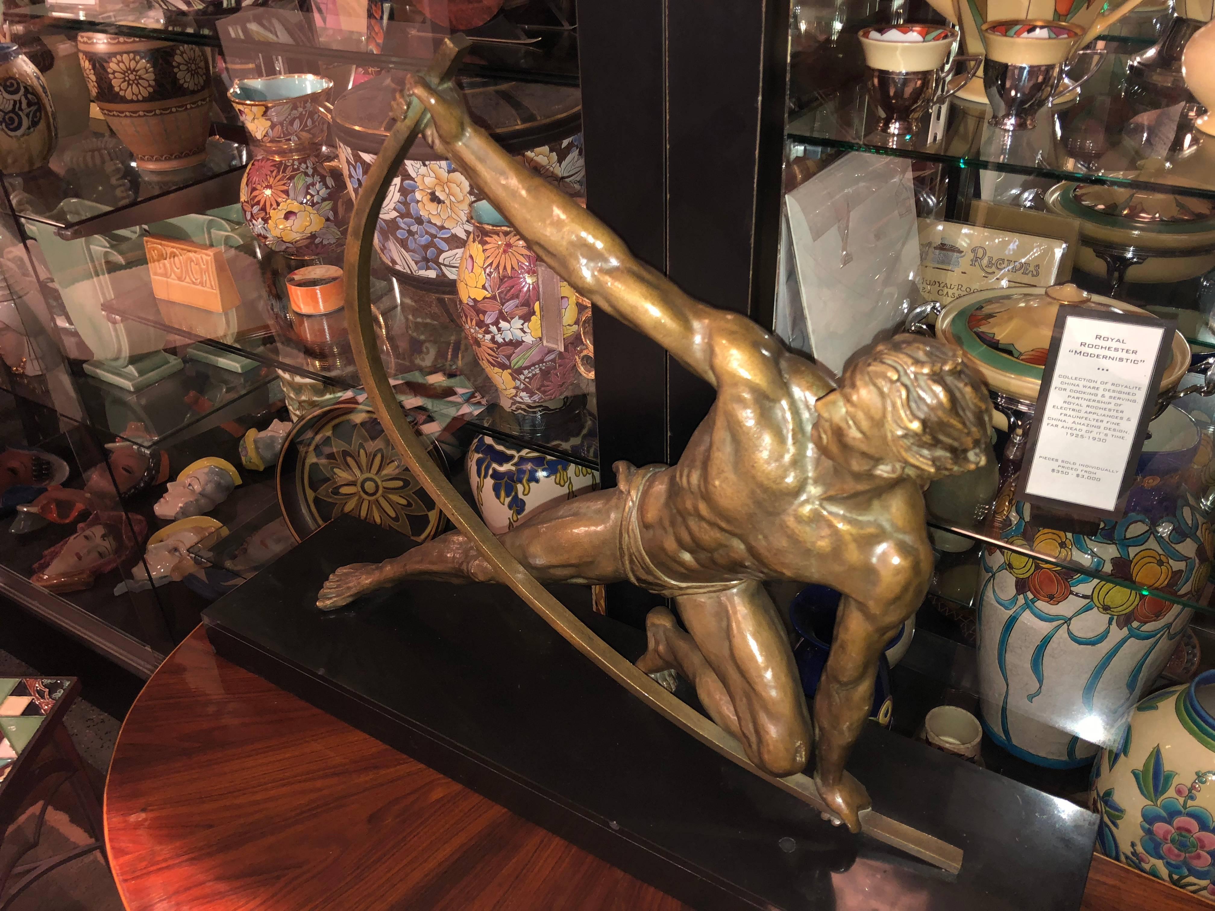 Jean de Roncourt Strongman “The Bender” French Art Deco Statue, Rare In Excellent Condition In Oakland, CA