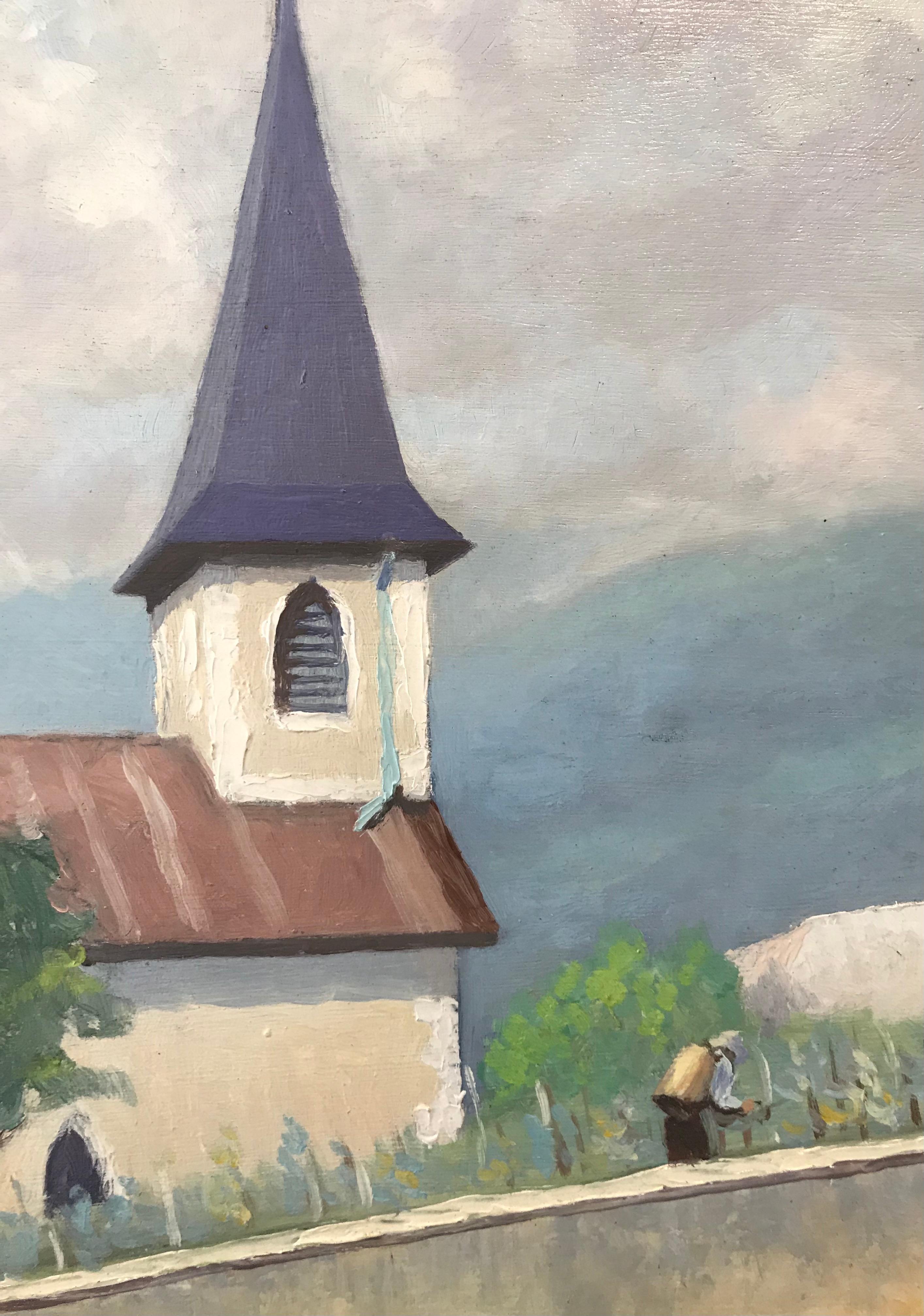 Cessy von Jean Debaud - Öl auf Holz 39x46 cm im Angebot 4