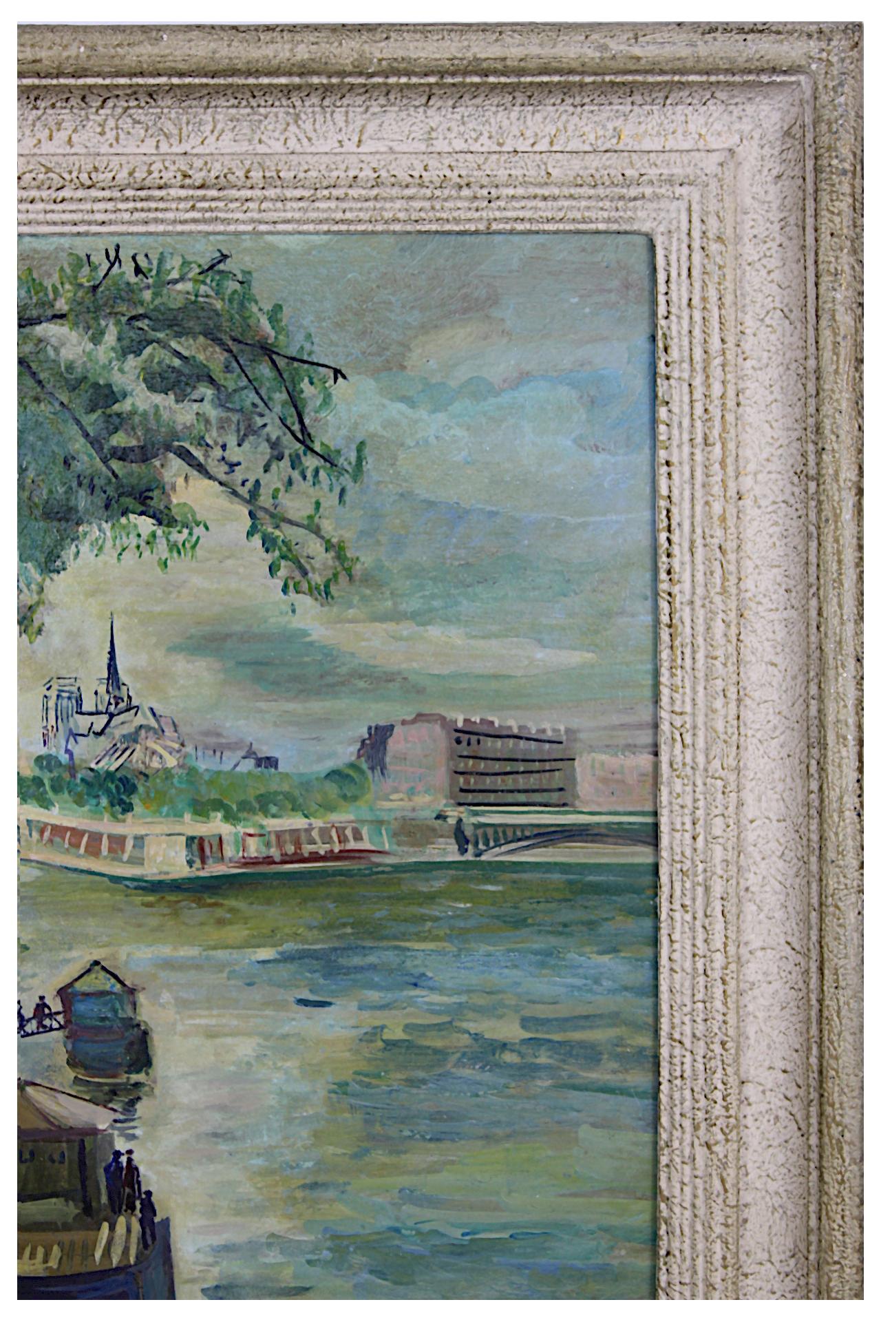 La Seine in Paris, Original Oil Painting, French Impressionist Style, Signed For Sale 3