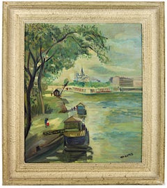 Retro La Seine in Paris, Original Oil Painting, French Impressionist Style, Signed