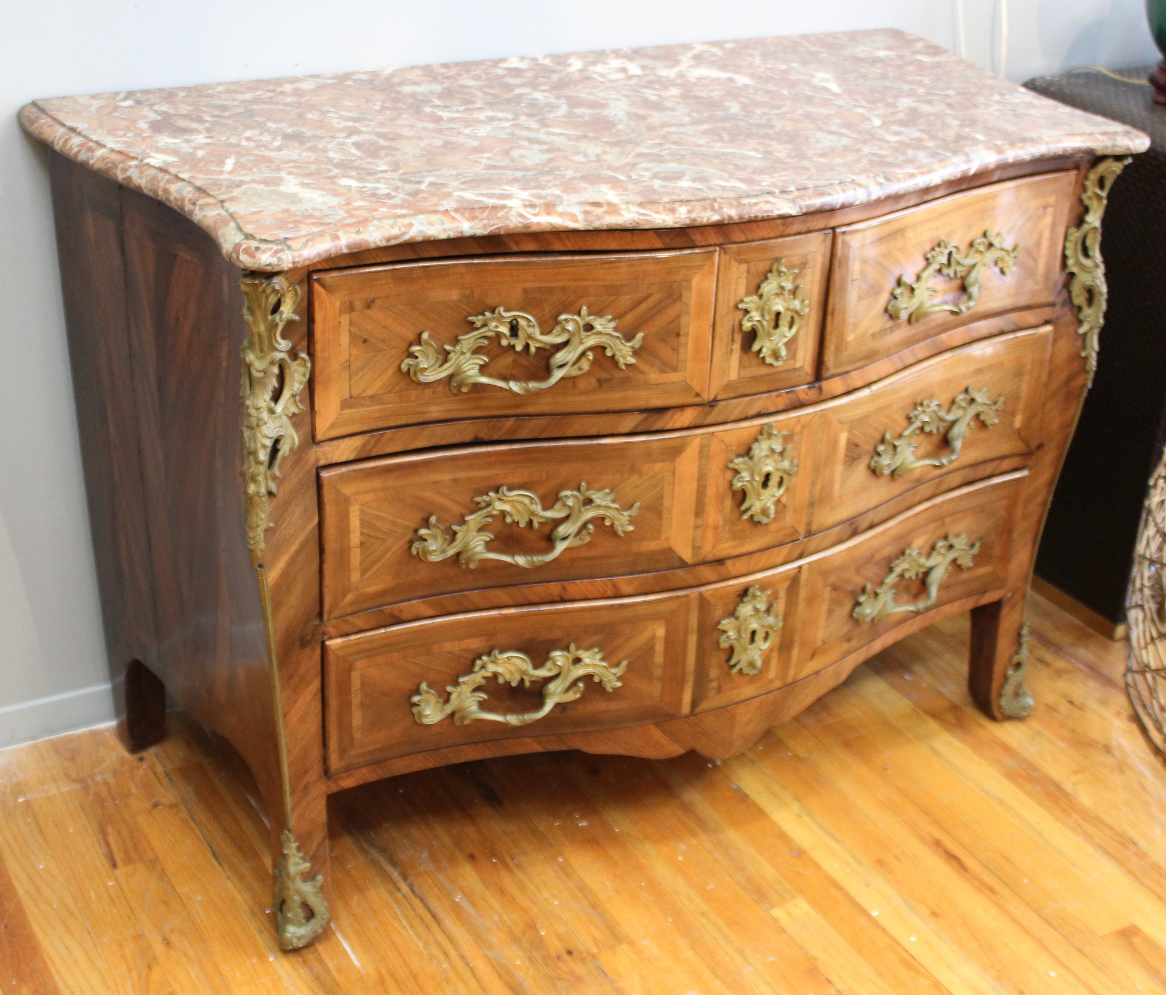 Late 18th Century Jean Demoulin French Louis XV 'Commode A Tombeau' Chest of Drawers
