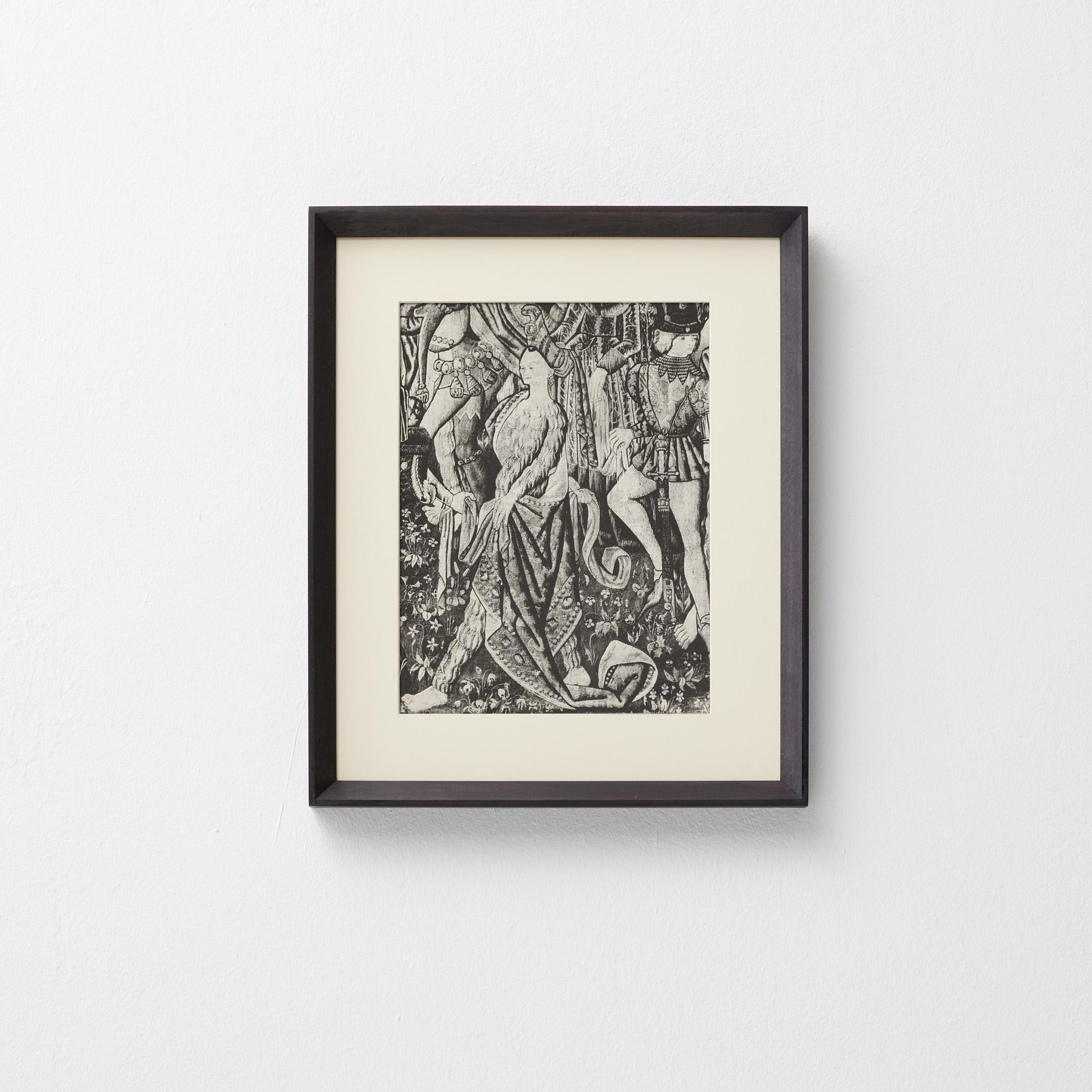 Héliogravure originale du premier numéro de Verve (Vol. 1, No. 1, 1937), la célèbre revue d'art parisienne publiée par Tériade. Cette pièce reproduit un fragment d'une tapisserie médiévale réinterprétée par l'artiste français Jean-Denis Malclès