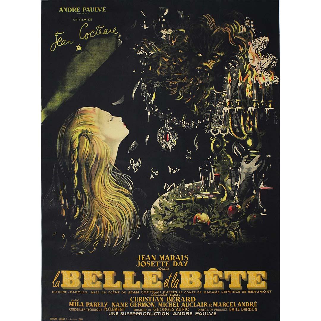 1951 affiche de cinéma originale deuxième édition "La Belle et la Bête" de Jean Cocteau - Print de Jean-Denis Malclès