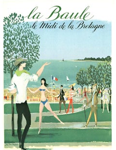 Original "la Baule, le Midi de la Bretagne" cartel de viaje francés de época