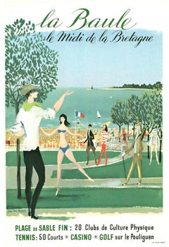 Original "la Baule, le Midi de la Bretagne" cartel de viaje francés de época