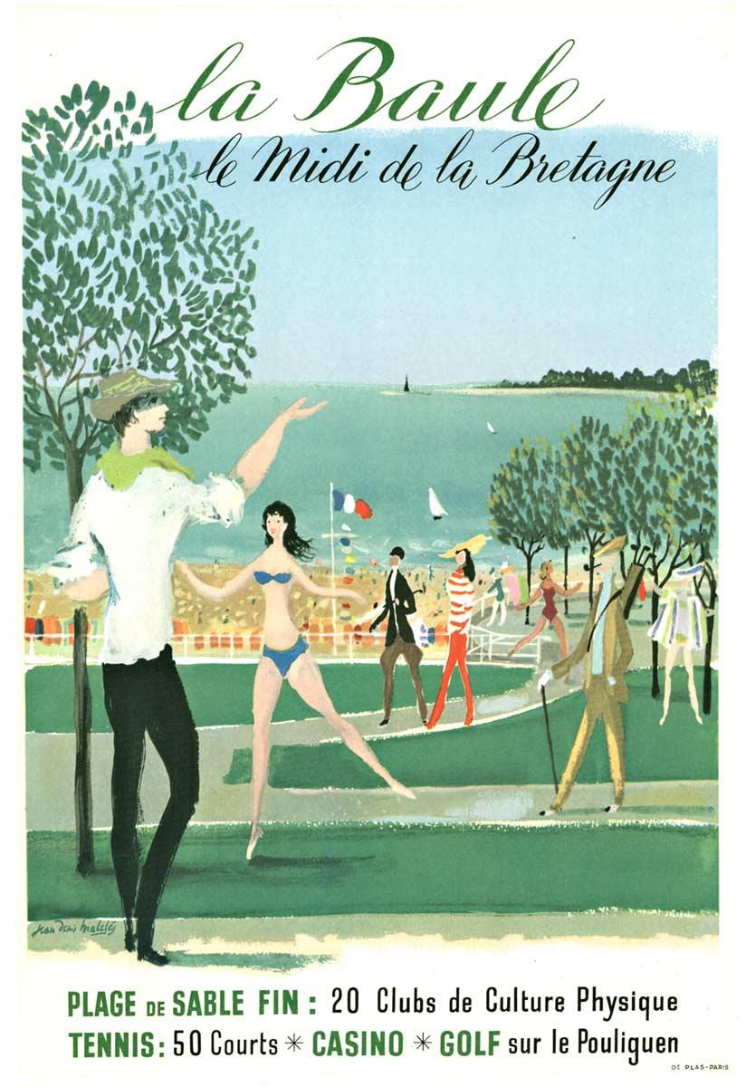 Jean-Denis Malclès Landscape Print – Französisches Vintage-Reiseplakat „la Baule, le Midi de la Bretagne“