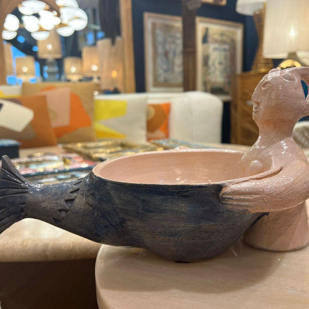 Coupe Antropomorphe Sirène - Figurative Sculpture Marrone di Jean Derval