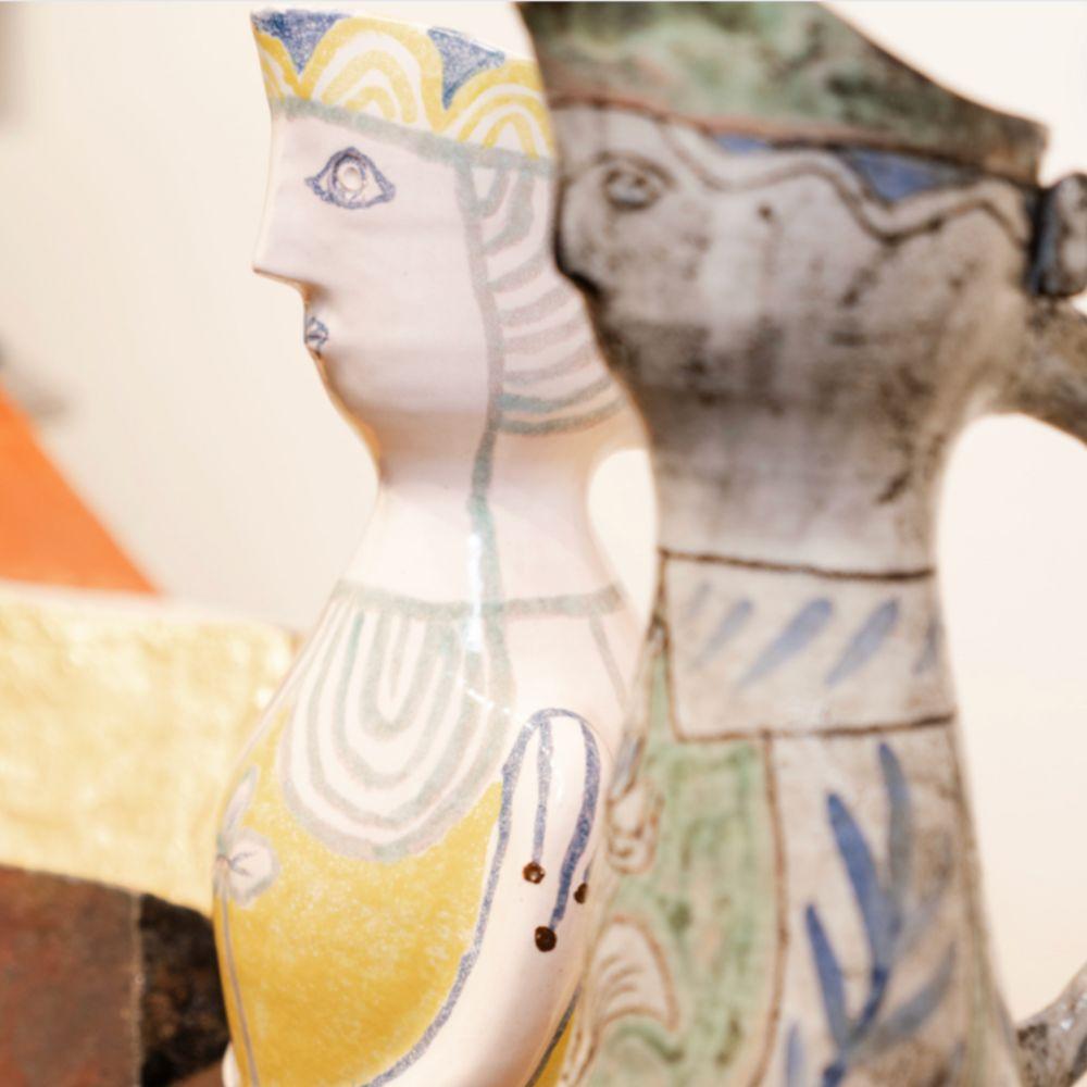 Vase personnage médiéval, jaune - French School Sculpture by Jean Derval
