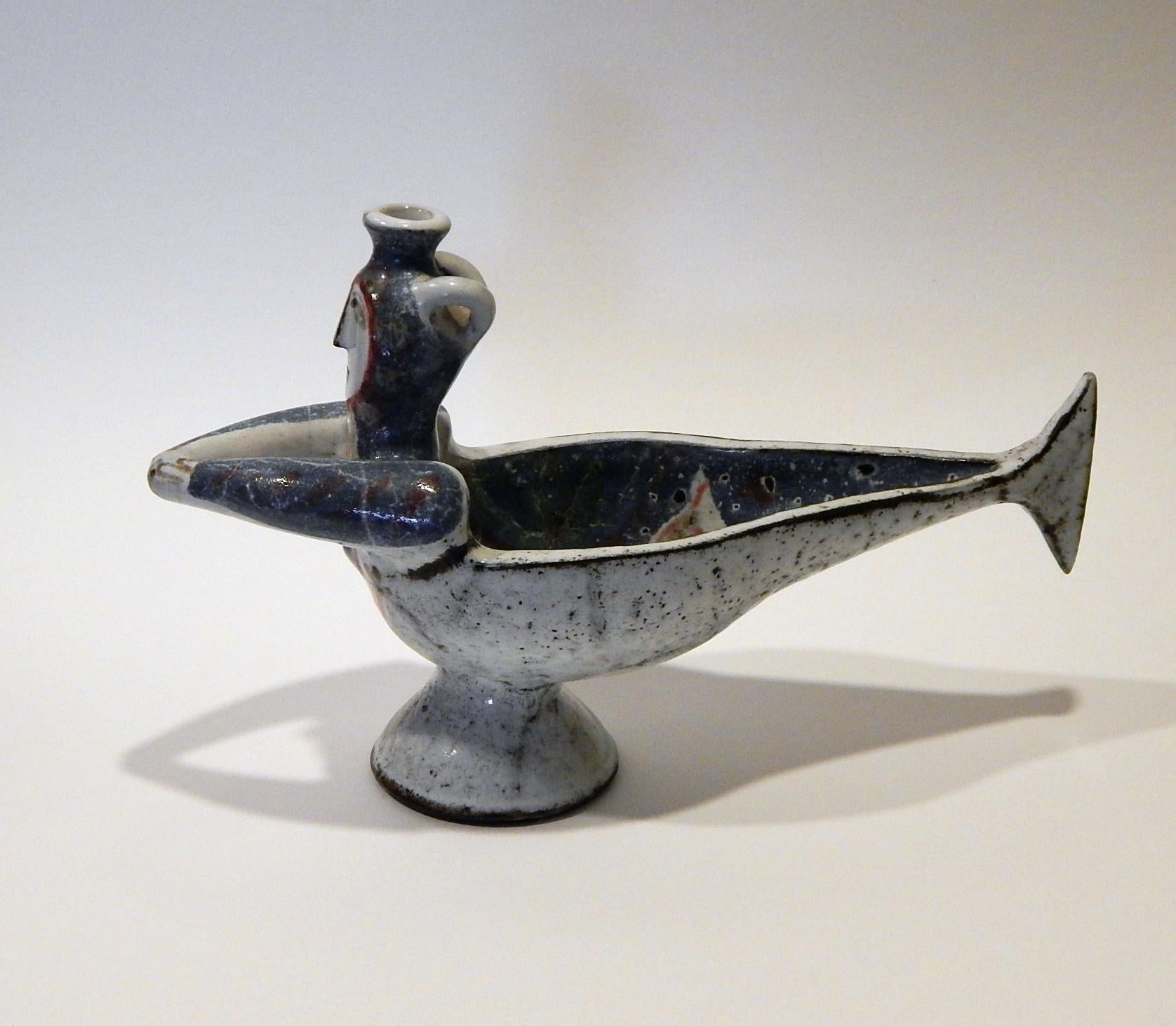 Jean Derval (1925-2010) French Artist Art Pottery ceramic mermaid, circa 1960.
Measures: 8 1/2