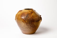 Vaso scultura in ceramica di Jean Derval 1950, colore marrone, 20° secolo