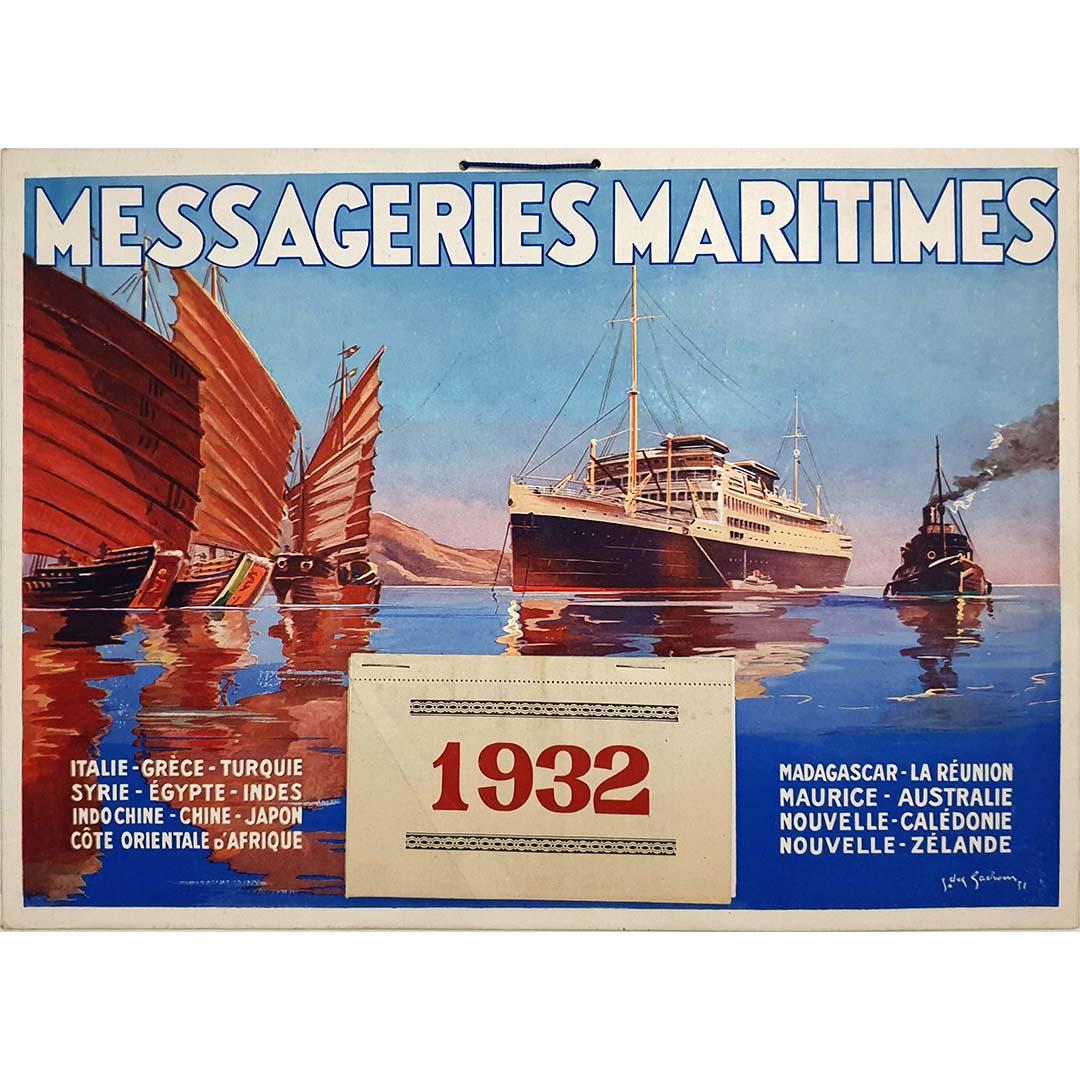 Una bellissima copertina per il calendario del 1932 di Jean Des Gachons, illustratore delle Messageries Maritimes.

Le Messageries Maritimes (una compagnia di navigazione francese) hanno aperto nel 1851 i primi collegamenti postali francesi nel