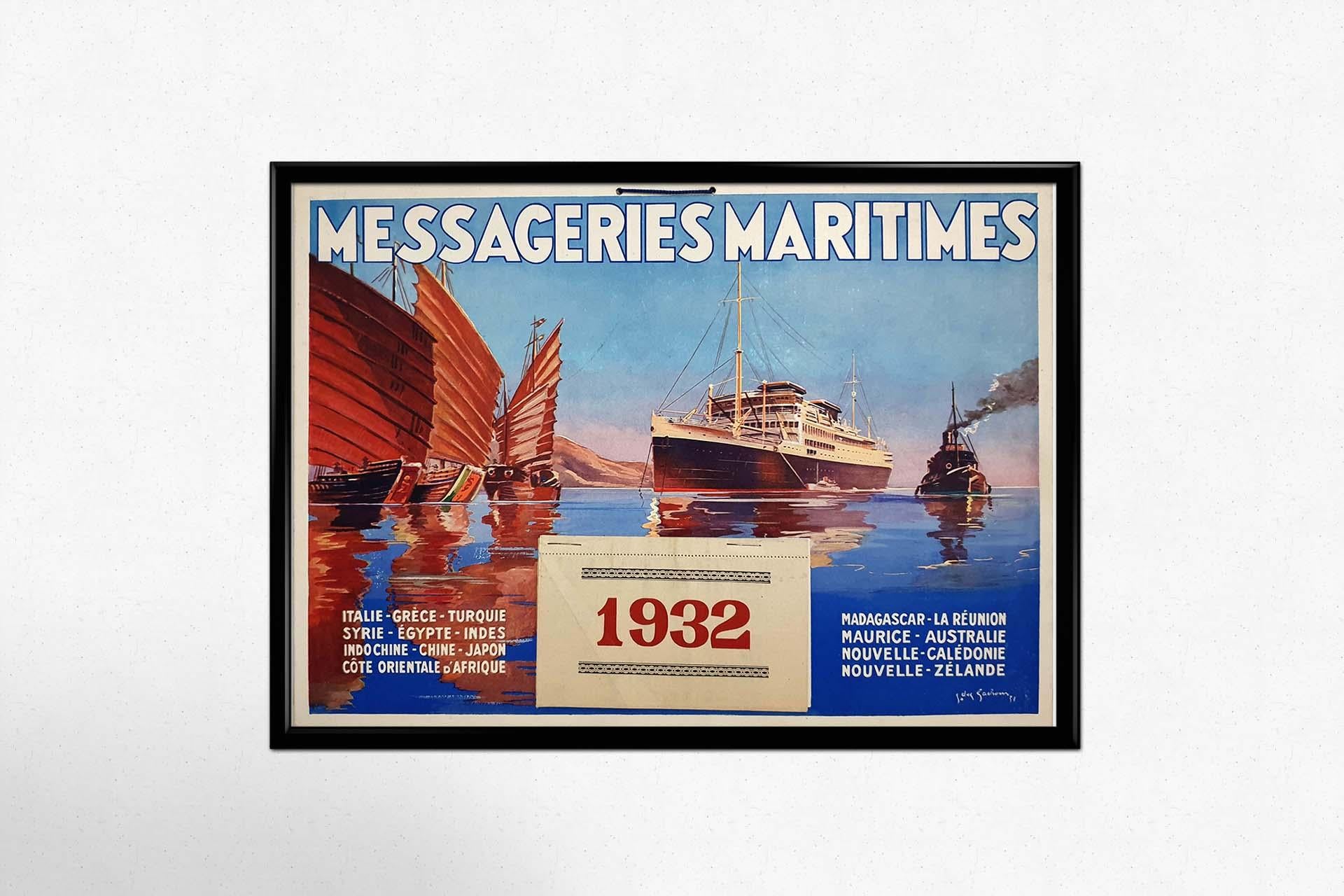 Copertina del calendario del 1932 di Jean Des Gachons - Messageries Maritimes in vendita 2