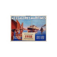 Vintage 1932 calendar cover by Jean Des Gachons - Messageries Maritimes