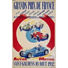 Cartel original de 1952 para promocionar el Gran Premio de Francia, por Des Gachons